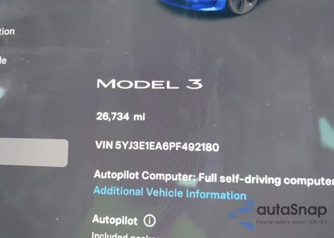 2023 Tesla Model 3 from USA, damaged, VIN 5YJ3E1EA6PF492180